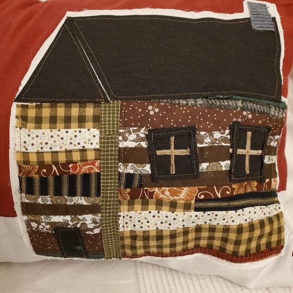 Handmade decorative primitive throw pillows with log cabin and Christmas tree - Picture 2 of 5